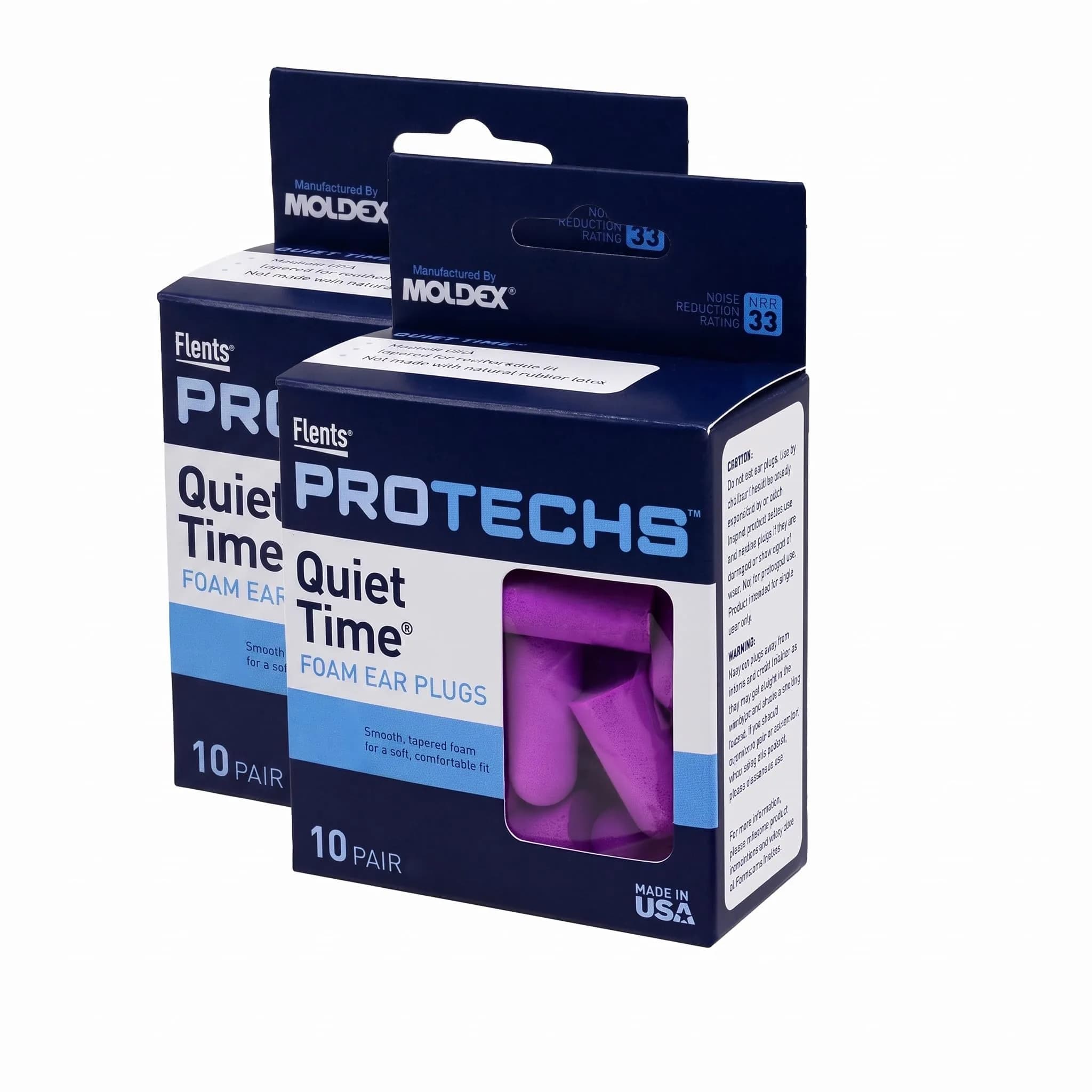Flents Protechs Foam Ear Plugs NRR 33 Purple 20 Pair (10 Pair Pack x 2) | High-Noise Reduction for Sleep & Travel