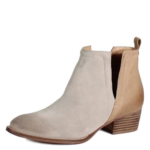 Diba True Stop By Pull On Round Toe Casual Boots Ankle Low Heel 11 M | Beige Leather & Suede thumbnail 1