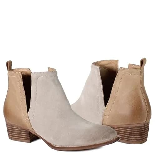 Diba True Stop By Pull On Round Toe Casual Boots Ankle Low Heel 11 M | Beige Leather & Suede thumbnail 3