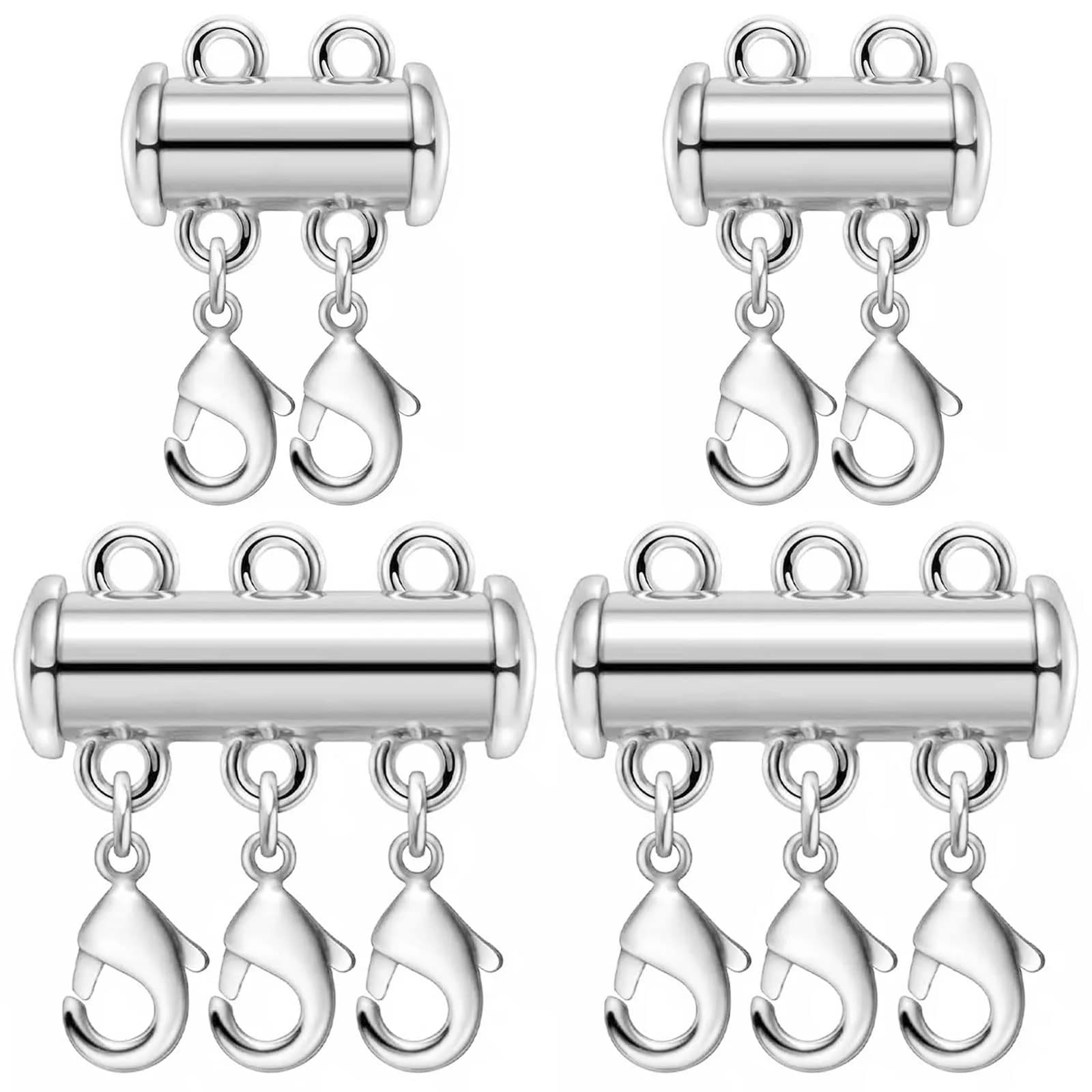 OHINGLT Magnetic Necklace Layering Clasps - 4 Piece Set (2x 15mm, 2x 20mm) - Gold & Silver Plated Brass