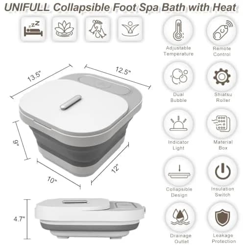UNIFULL Collapsible Foot Spa Bath with Heat, Remote Control, Shiatsu Rollers & Bubble Jets for Relaxation thumbnail 2
