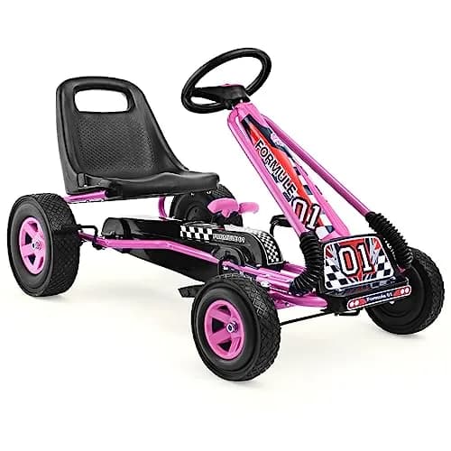 HONEY JOY Go Kart for Kids 4 Wheel Off-Road Pedal Car Pink | Adjustable Seat & Safety Brakes thumbnail 1