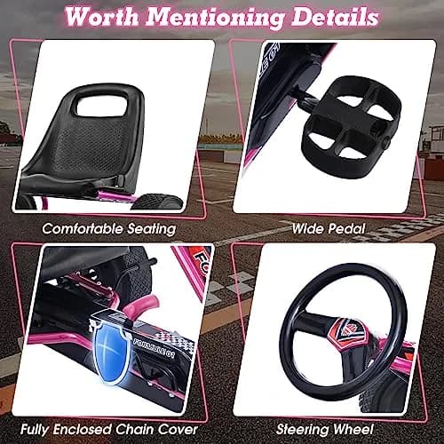HONEY JOY Go Kart for Kids 4 Wheel Off-Road Pedal Car Pink | Adjustable Seat & Safety Brakes thumbnail 5