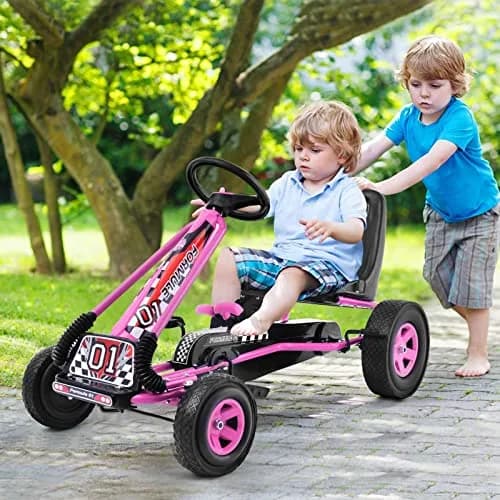 HONEY JOY Go Kart for Kids 4 Wheel Off-Road Pedal Car Pink | Adjustable Seat & Safety Brakes thumbnail 8