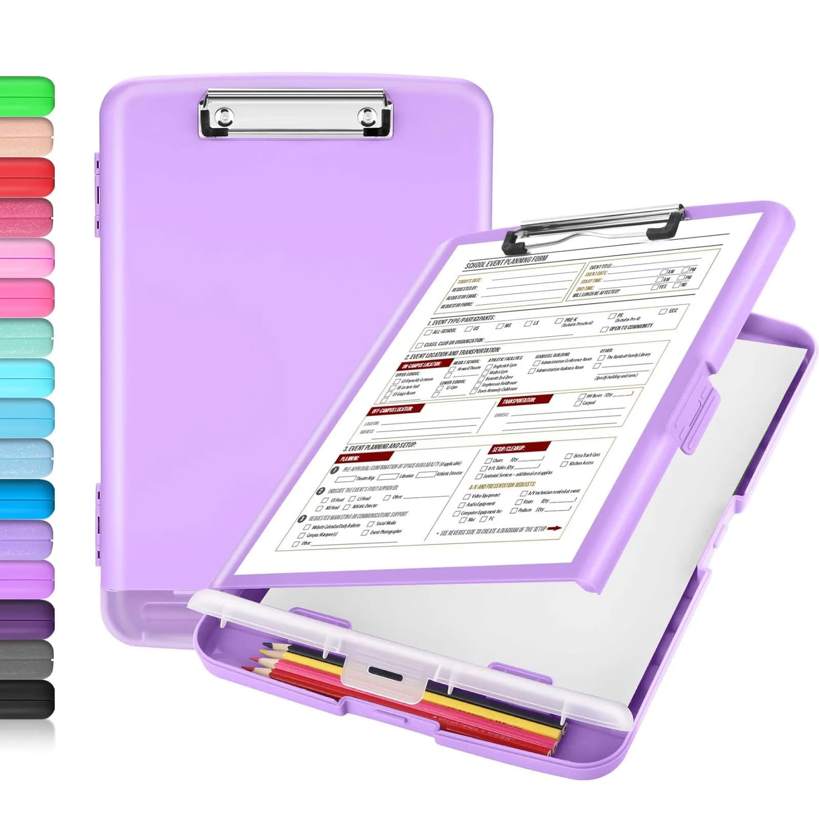 Sooez Storage Clipboard with Pen Holder, Lavender Purple, 8.5 x 11 inches | Durable Polypropylene Case for School & Office - main product image