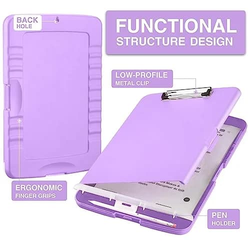 Sooez Storage Clipboard with Pen Holder, Lavender Purple, 8.5 x 11 inches | Durable Polypropylene Case for School & Office thumbnail 2