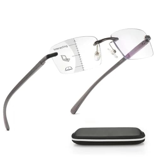 Missfive Premium Aluminum Progressive Multifocus Reading Glasses 2.25 Diopters (2.25x) | Blue Light Blocking, Rimless Metal Readers thumbnail 1