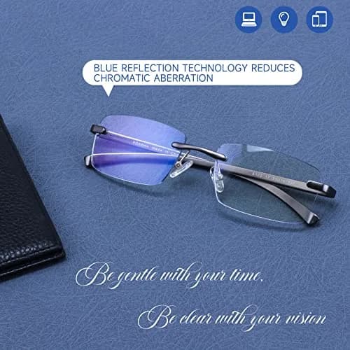 Missfive Premium Aluminum Progressive Multifocus Reading Glasses 2.25 Diopters (2.25x) | Blue Light Blocking, Rimless Metal Readers thumbnail 4