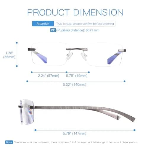 Missfive Premium Aluminum Progressive Multifocus Reading Glasses 2.25 Diopters (2.25x) | Blue Light Blocking, Rimless Metal Readers thumbnail 5