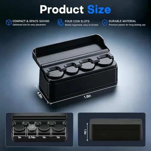 SINGARO Coin Holder for Car, Dash-Mounted Coin Organizer with 4 Slots, 2-Pack Black | Fits Most Cars & Trucks thumbnail 2