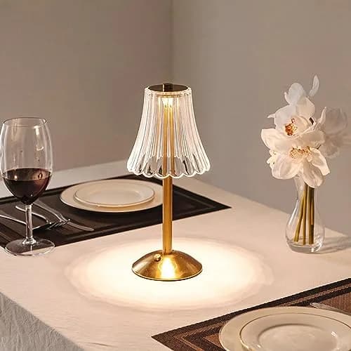 HEQET Cordless Table Lamp 12'' (30.48 cm) | Rechargeable LED Brass Portable Lamp with Dimmer thumbnail 2