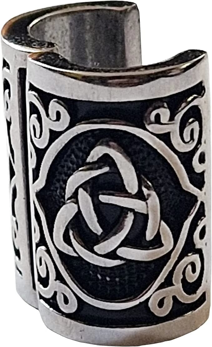 VALHALLA Viking Beard Bead Clip-On 316L Stainless Steel with Valknut Motif | 10mm (0.4 inch) Opening — RUNES LARGE