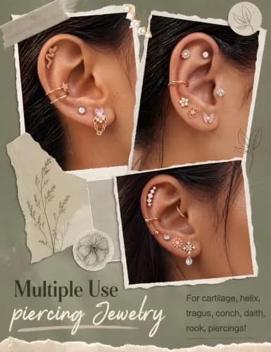 LOYALLOOK Cartilage Earring Stud for Women Opal Flat Back Rose Gold Tone | Minimalist Multi-Purpose Jewelry thumbnail 4