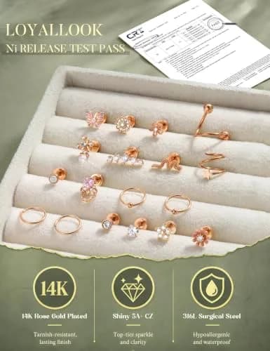 LOYALLOOK Cartilage Earring Stud for Women Opal Flat Back Rose Gold Tone | Minimalist Multi-Purpose Jewelry thumbnail 5