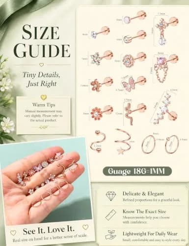 LOYALLOOK Cartilage Earring Stud for Women Opal Flat Back Rose Gold Tone | Minimalist Multi-Purpose Jewelry thumbnail 6