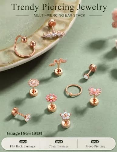 LOYALLOOK Cartilage Earring Stud for Women Opal Flat Back Rose Gold Tone | Minimalist Multi-Purpose Jewelry thumbnail 7