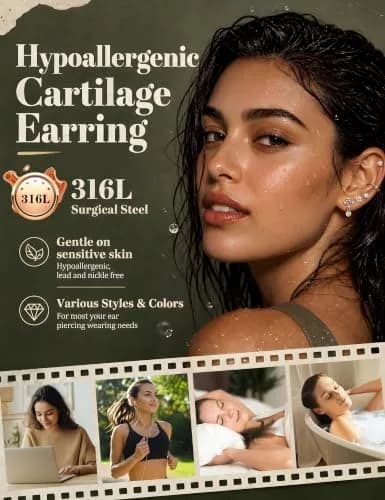 LOYALLOOK Cartilage Earring Stud for Women Opal Flat Back Rose Gold Tone | Minimalist Multi-Purpose Jewelry thumbnail 3