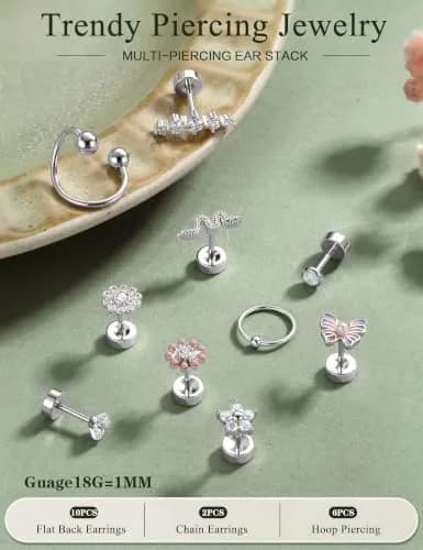 LOYALLOOK 18PCS Cartilage Earring Stud Set | Opal Flower CZ Flat Back Minimalist Jewelry thumbnail 7