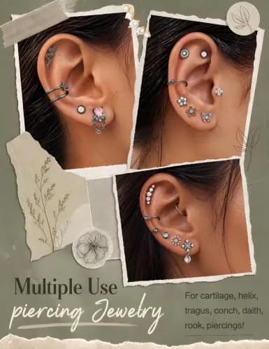 LOYALLOOK 18pcs Cartilage Earring Set Black Tone | Minimalist Look for Multiple Piercings thumbnail 4
