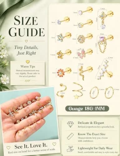 LOYALLOOK Cartilage Earring Stud for Women 14K Gold Plated Opal Flat Back Earrings | Multi-Purpose, Hypoallergenic, 8mm thumbnail 6