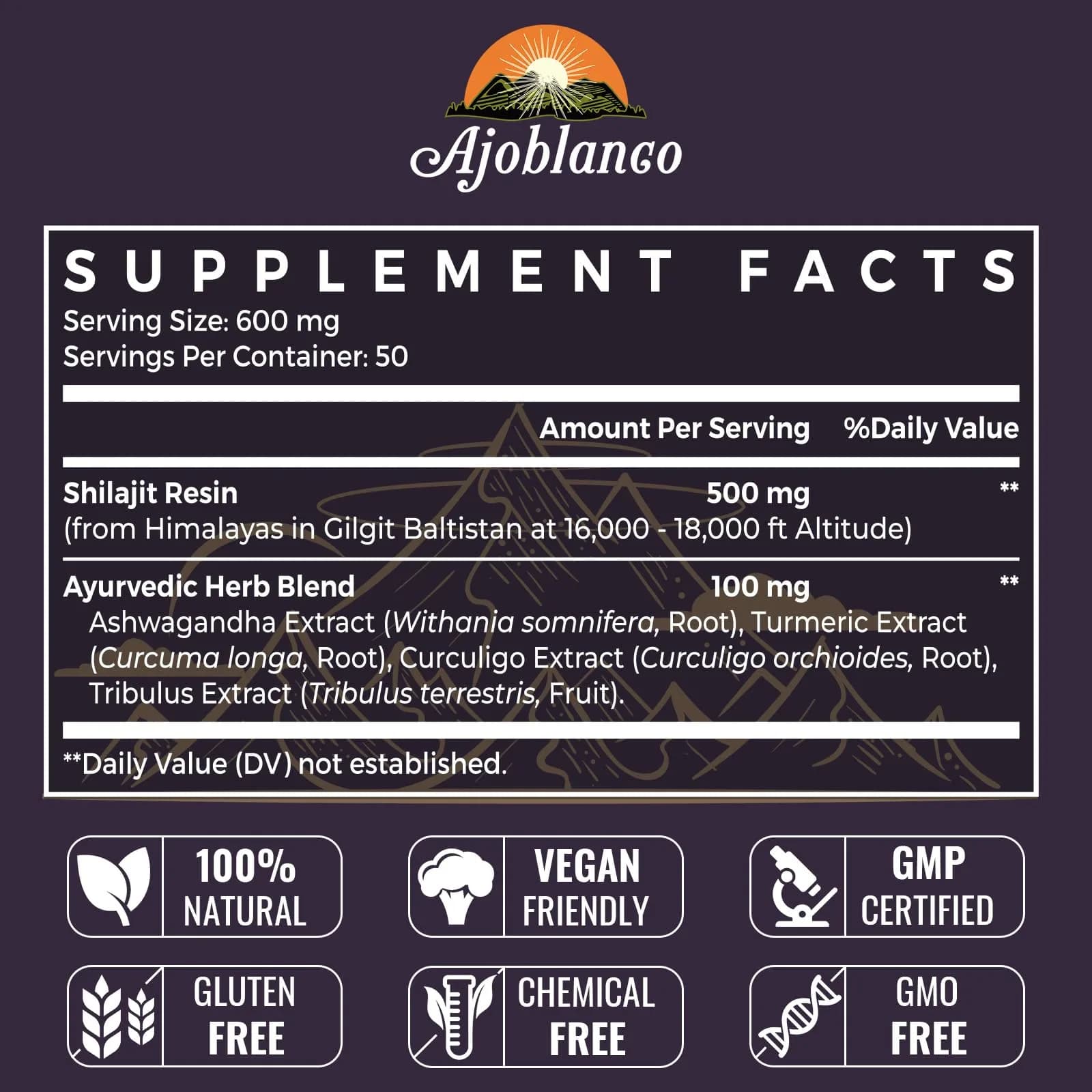 Ajoblanco 600mg Himalayan Shilajit Resin | Organic Ayurvedic Energy & Immunity Support (120 chars) thumbnail 2