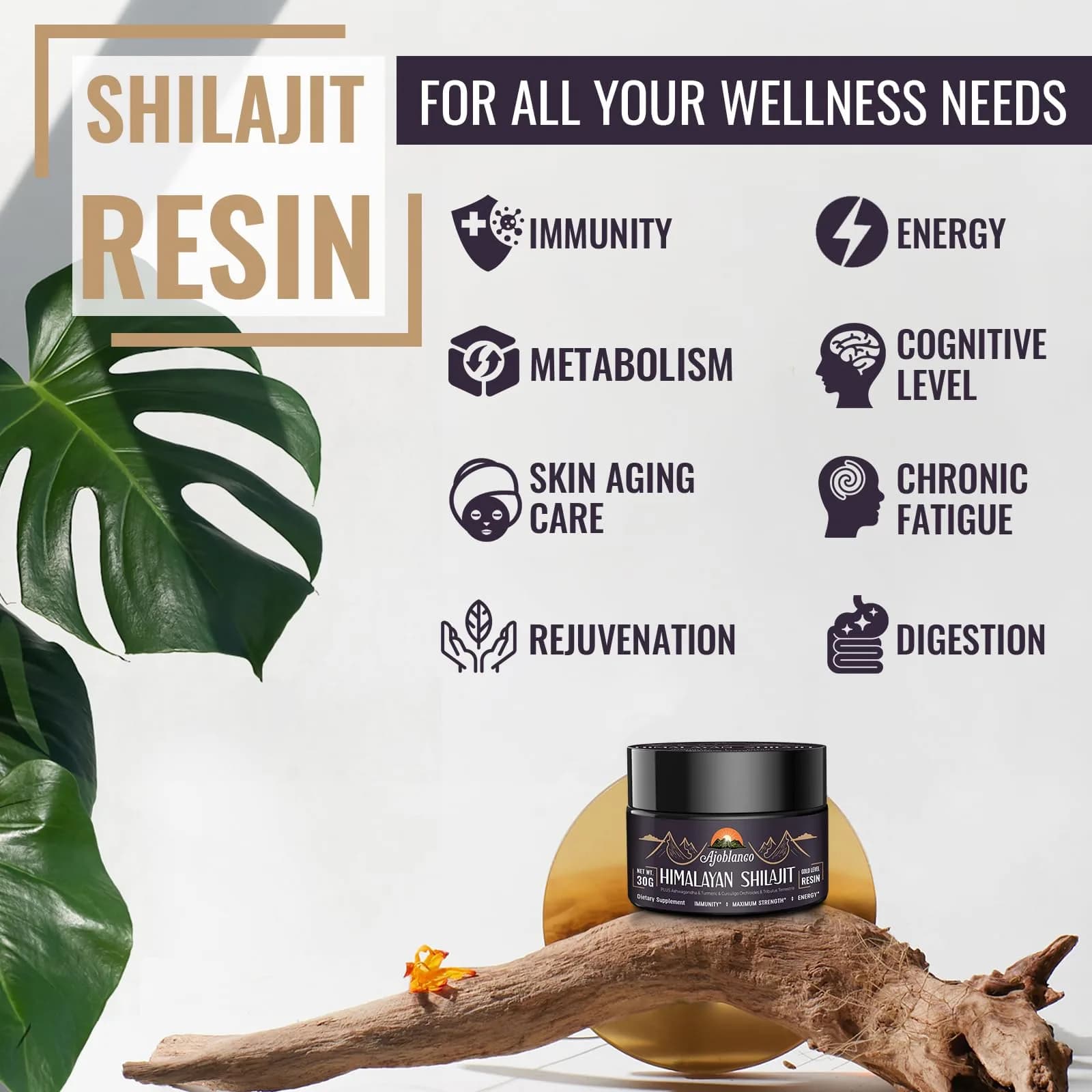 Ajoblanco 600mg Himalayan Shilajit Resin | Organic Ayurvedic Energy & Immunity Support (120 chars) thumbnail 3