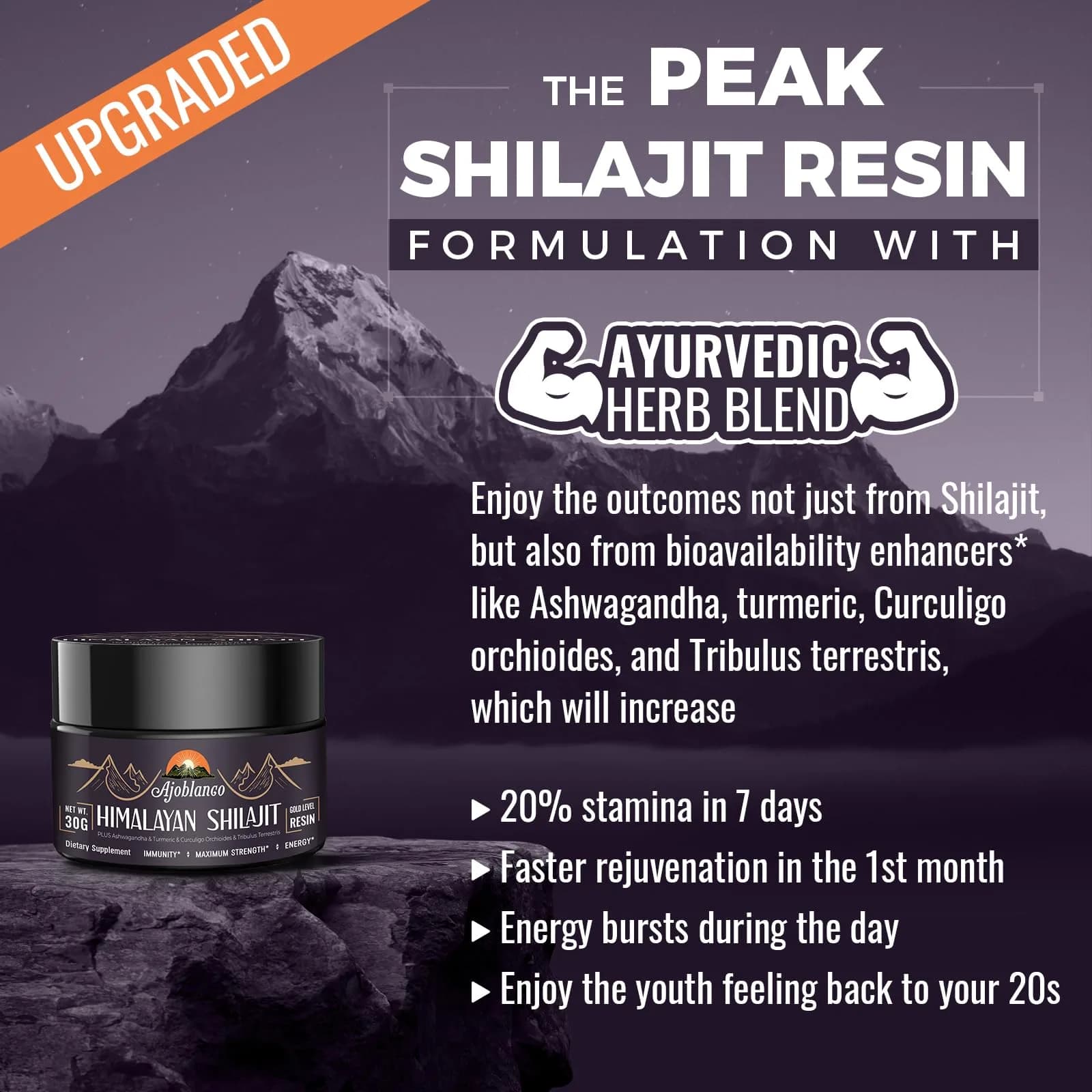 Ajoblanco 600mg Himalayan Shilajit Resin | Organic Ayurvedic Energy & Immunity Support (120 chars) thumbnail 4