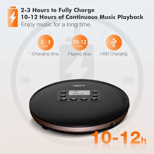 QDZ CD711T Portable CD Player with Bluetooth, USB Rechargeable, 12-Hour Playback | 15.6 cm (5.63 in) Discman with Anti-Shock thumbnail 5