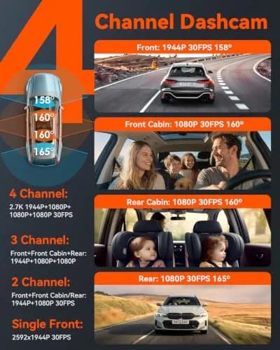 Vantrue N5 4 Channel WiFi Dash Cam 2.7K + 1080P Four Lens | 360° Coverage, Night Vision, GPS, 512GB Support thumbnail 2