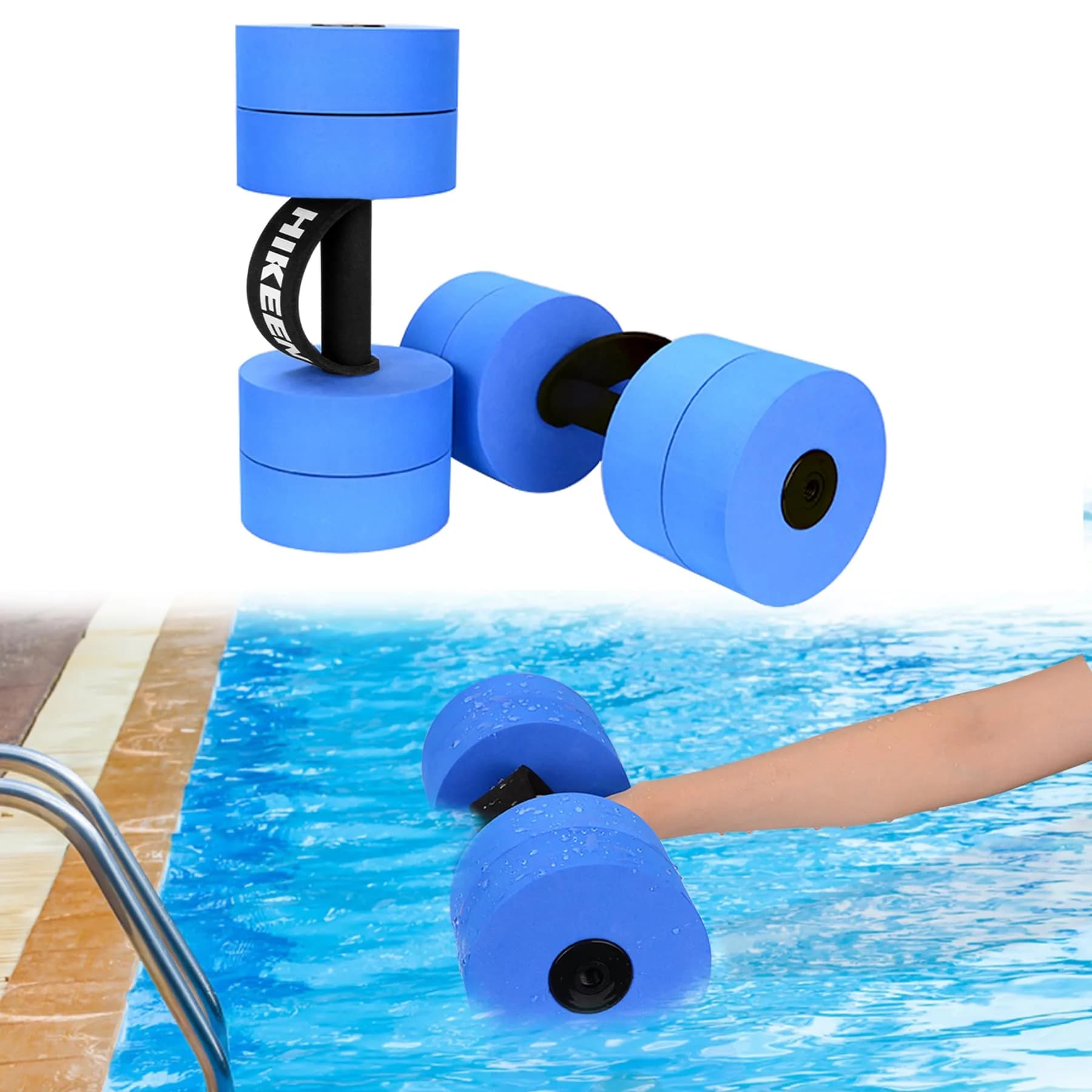 Hikeen Aquatic Exercise Dumbbells Pink Long Barbell | Water Resistance Workout Equipment — Blue / Short 2 EVA