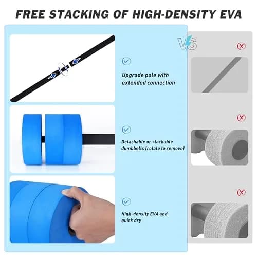 Hikeen Aquatic Exercise Dumbbells Blue Long Barbell | Water Aerobics Pool Resistance thumbnail 5
