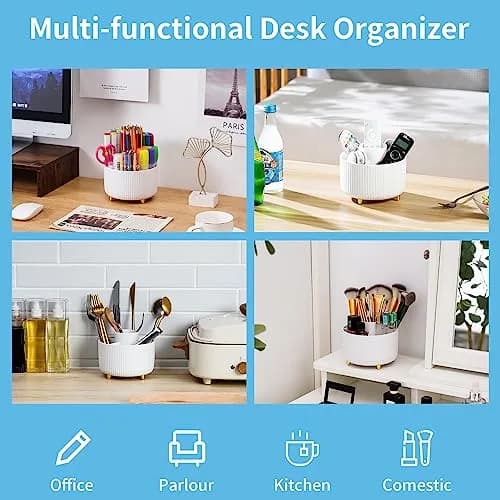 Marbrasse Rotating Desk Organizer White 15.5cm (6.1in) | 5 Compartments for Office, Home, Crafts thumbnail 2