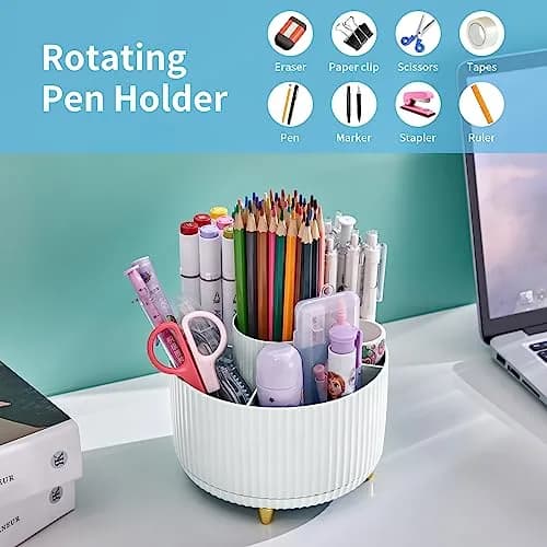 Marbrasse Rotating Desk Organizer White 15.5cm (6.1in) | 5 Compartments for Office, Home, Crafts thumbnail 3