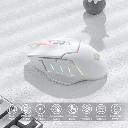 Redragon M690 PRO Wireless Gaming Mouse 8000 DPI White | Ergonomic PC/Mac Gamer Mouse thumbnail 3