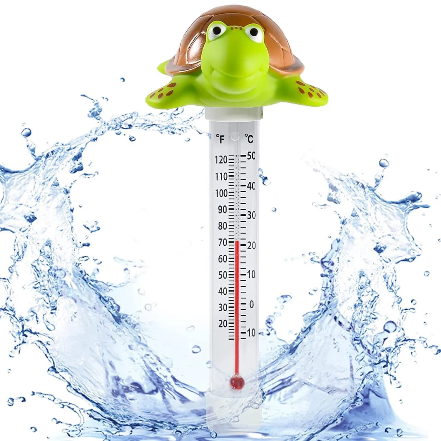 Unipool Floating Pool Thermometer Turtle Style with String | Large Display, Fahrenheit & Celsius, Shatter Resistant - main product image
