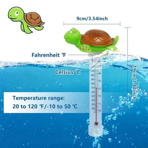 Unipool Floating Pool Thermometer Turtle Style with String | Large Display, Fahrenheit & Celsius, Shatter Resistant thumbnail 2