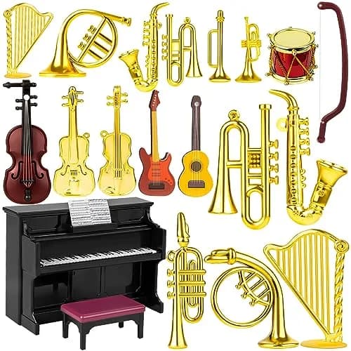 FFNIU Dollhouse Musical Instruments Miniature Violin Guitar Piano Drum Trumpet | 12 Scale Dollhouse Accessory thumbnail 1