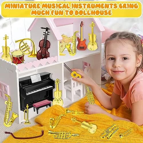 FFNIU Dollhouse Musical Instruments Miniature Violin Guitar Piano Drum Trumpet | 12 Scale Dollhouse Accessory thumbnail 7