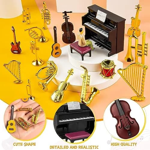 FFNIU Dollhouse Musical Instruments Miniature Violin Guitar Piano Drum Trumpet | 12 Scale Dollhouse Accessory thumbnail 2