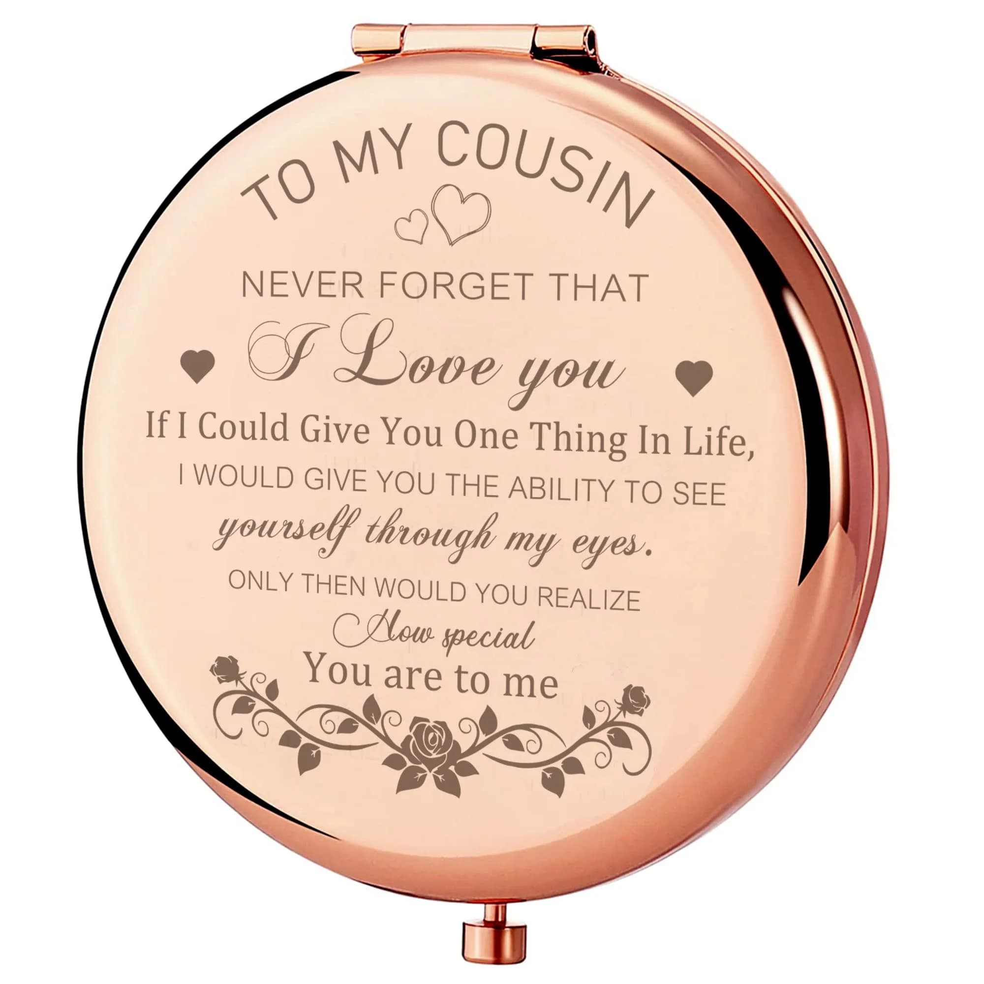 GAOLZIUY Rose Gold Compact Mirror with 2x Magnification | 7 cm (2.7"L x 2.3"W) Handheld Makeup Mirror — Rose Gold-cousin-2 / 2.8"L x 2.6"W