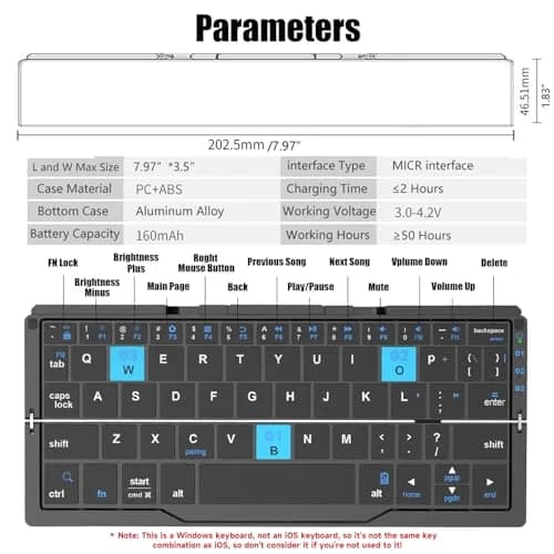 SIKAI CASE Foldable Bluetooth Keyboard with Magnetic Stand, 60-Key Mini Wireless Keyboard | Broadcom Chip thumbnail 6