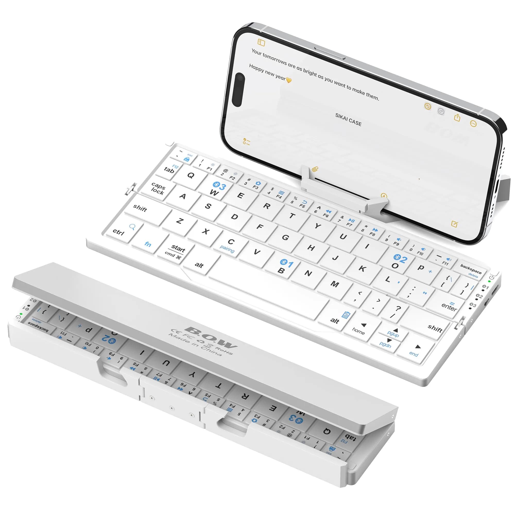 SIKAI CASE Foldable Bluetooth Keyboard with Magnetic Stand, 60-Key Mini Portable Wireless Keyboard | Quiet Scissor-Foot Keys — White