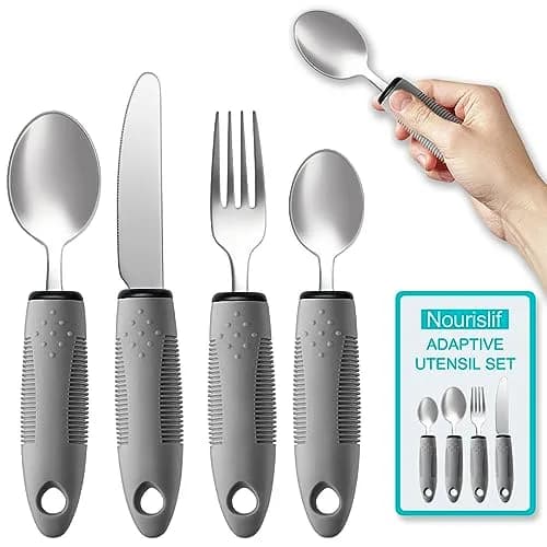Nourislif Adaptive Utensils 4-Piece Set (13.9cm x 22.7cm x 2.5cm) | Easy-Grip Silverware for Hand Tremors, Elderly, Arthritis thumbnail 1
