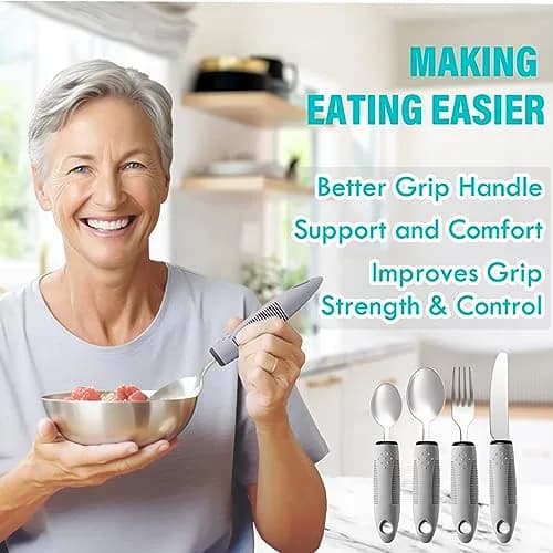 Nourislif Adaptive Utensils 4-Piece Set (13.9cm x 22.7cm x 2.5cm) | Easy-Grip Silverware for Hand Tremors, Elderly, Arthritis thumbnail 2