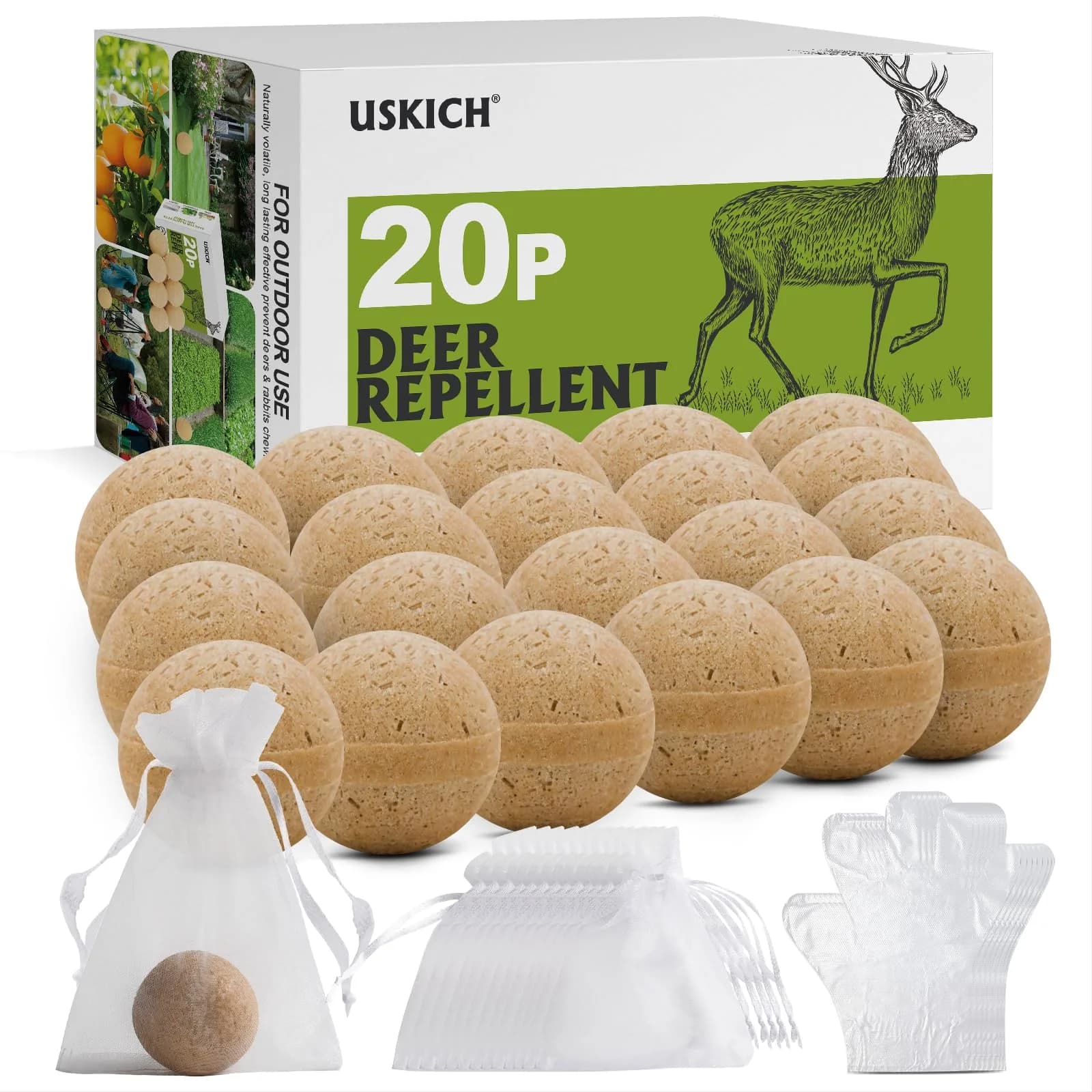 USKICH 20 Pack Deer & Rabbit Repellent Sticks | Peppermint & Garlic Scent (20 Count)