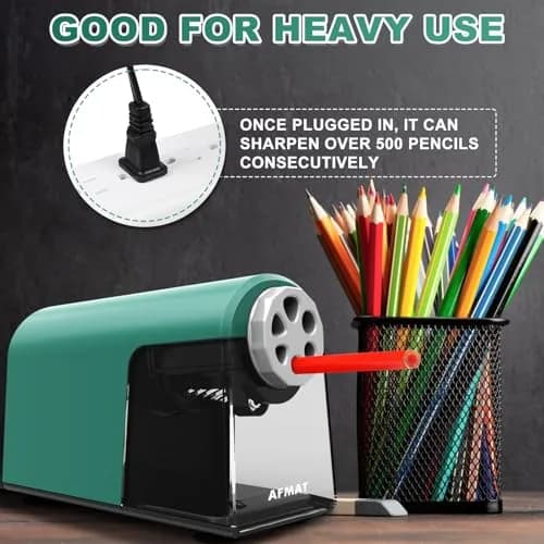 AFMAT PSX2 Heavy Duty Electric Pencil Sharpener 6 Holes | Auto Stop, Super Fast, Classroom Use, Green thumbnail 5