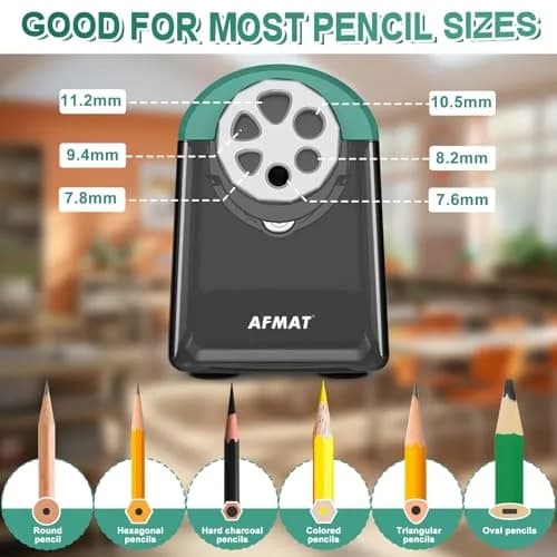 AFMAT PSX2 Heavy Duty Electric Pencil Sharpener 6 Holes | Auto Stop, Super Fast, Classroom Use, Green thumbnail 2