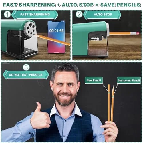 AFMAT PSX2 Heavy Duty Electric Pencil Sharpener 6 Holes | Auto Stop, Super Fast, Classroom Use, Green thumbnail 3