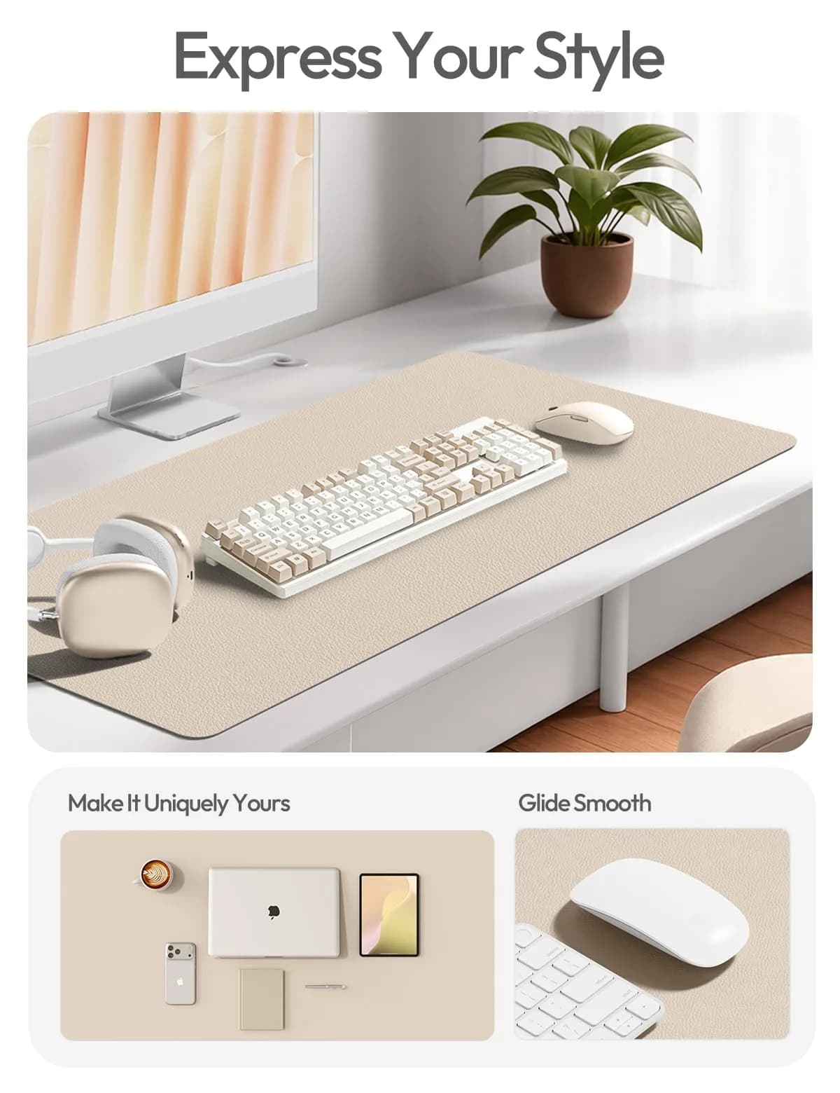 YSAGi PU Leather Desk Pad Protector, Large Mouse Pad, Eggshell (23.6" x 13.8" / 60cm x 35cm) - main product image