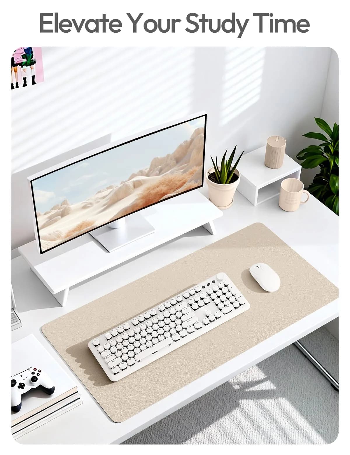 YSAGi PU Leather Desk Pad Protector, Large Mouse Pad, Eggshell (23.6" x 13.8" / 60cm x 35cm) thumbnail 5